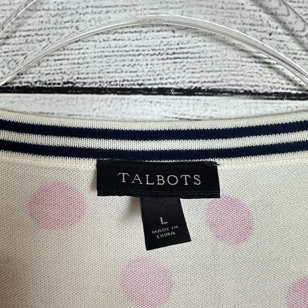 Talbots Charming Cardigan Dot Print Pink Size Large Coquette Preppy Valentines - Picture 6 of 7